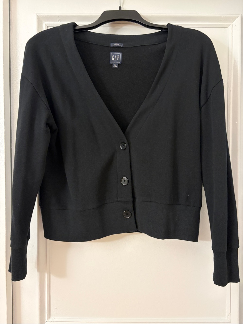 GAP Black V-Neck Button Crop Cardigan